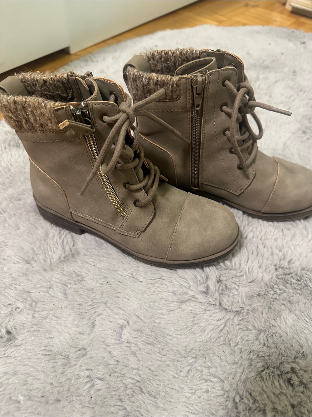 Kids Joe Fresh Taupe Lace-Up Faux Fur Ankle Boots